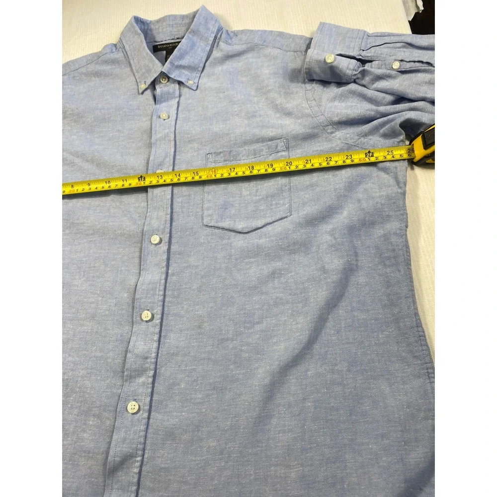 Banana Republic Mens XL Linen Cotton Shirt Blue Button Down Coastal Preppy